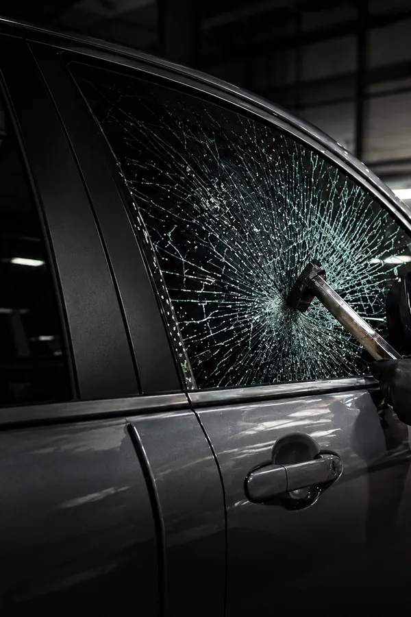Película Antivandalismo — Vidro estilhaçado, mas no lugar