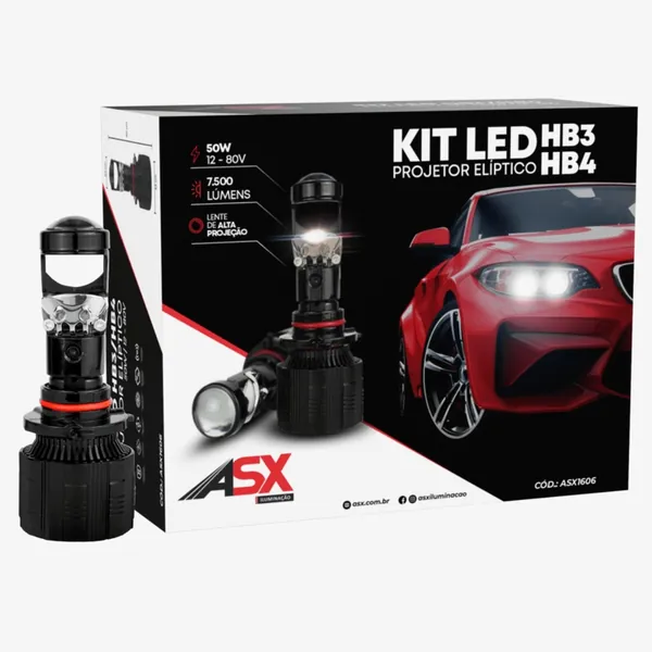 Kit LED ASX Projetor Elíptico HB3/HB4 50W